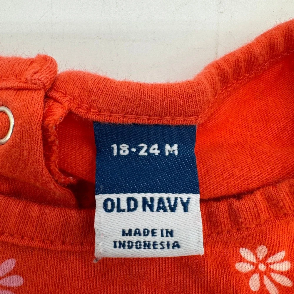 Old Navy Baby Girls 18-24M Orange Floral Bubble Romper Ruffle Sleeve One Piece